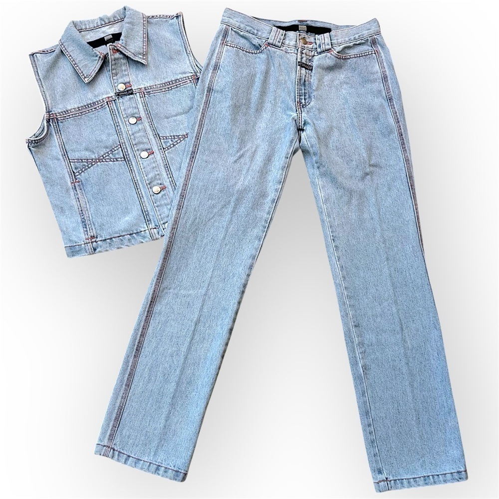 Marithe Francois Girbaud denim jeans and buttondown sleeveless vest SET, sz L/8